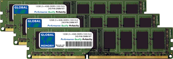 12GB (3 x 4GB) DDR3 1333MHz PC3-10600 240-PIN DIMM MEMORY RAM KIT FOR PACKARD BELL DESKTOPS